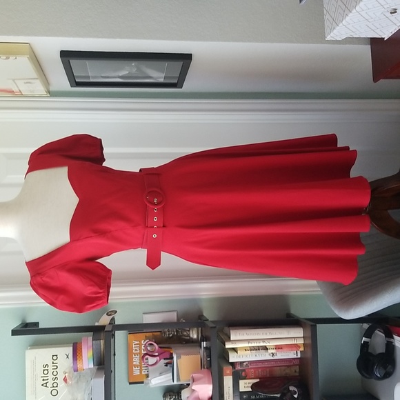 Collectif Dresses & Skirts - Collectif Classic Red Swing Dress with Sweetheart Neck & Puff Sleeve -- NWT